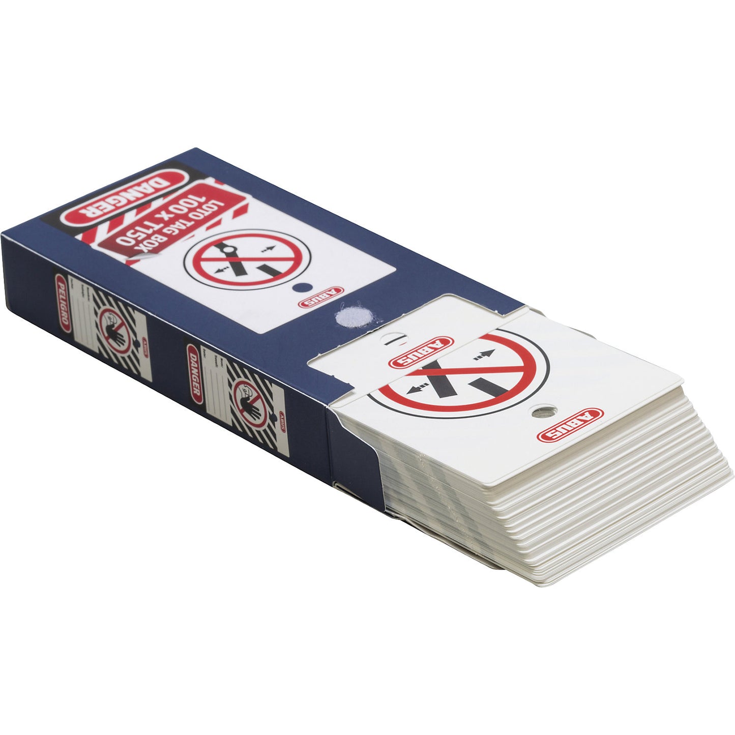 LOTO T100 warning tag, large, in 100 piece dispenser, red.