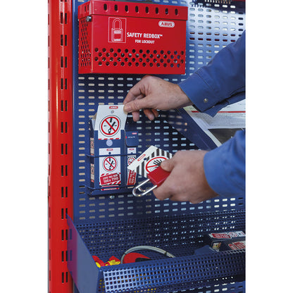 LOTO T100 warning tag, large, in 100 piece dispenser, red.