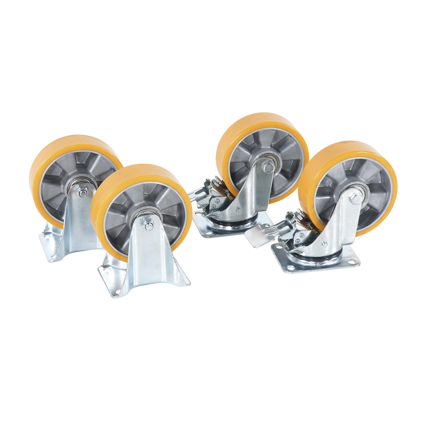 Wheels with brakes, set of 4, steel, polyurethane.