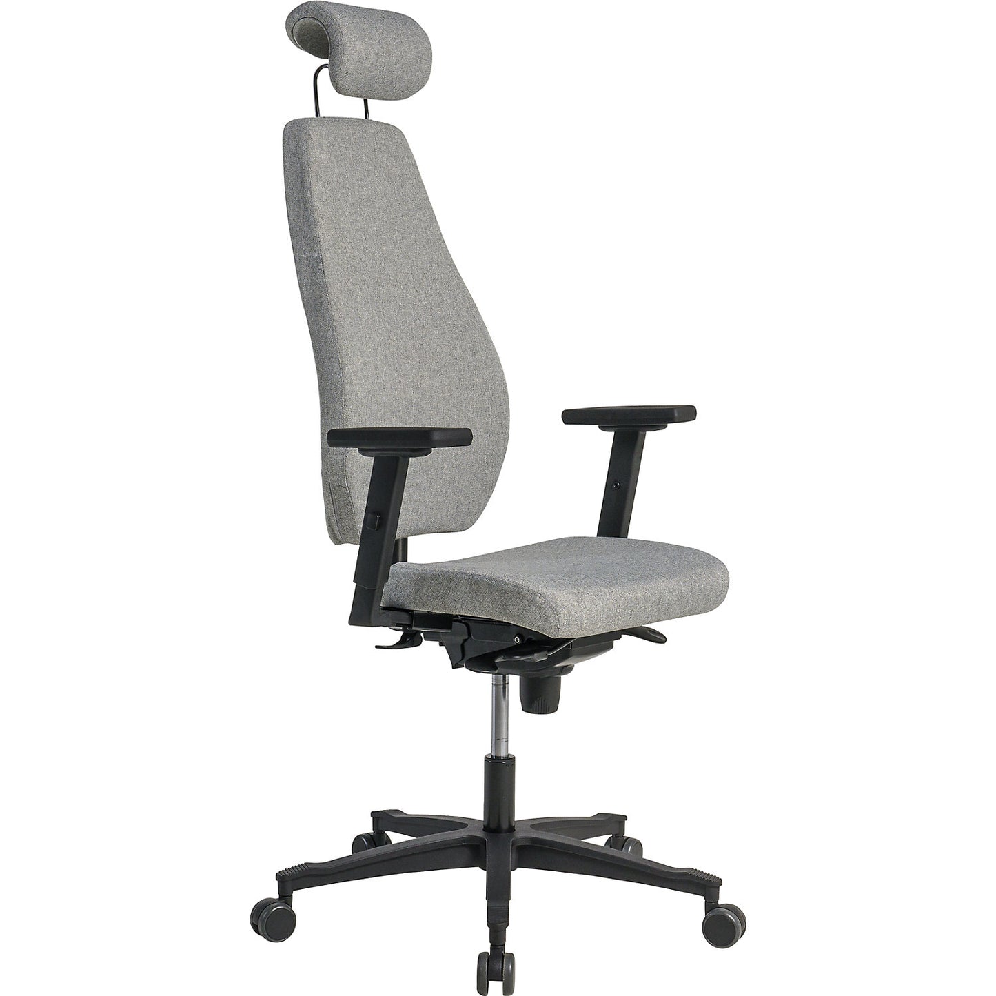 Office chair, synchronous mechanism, with arm rests and headrest, grey.