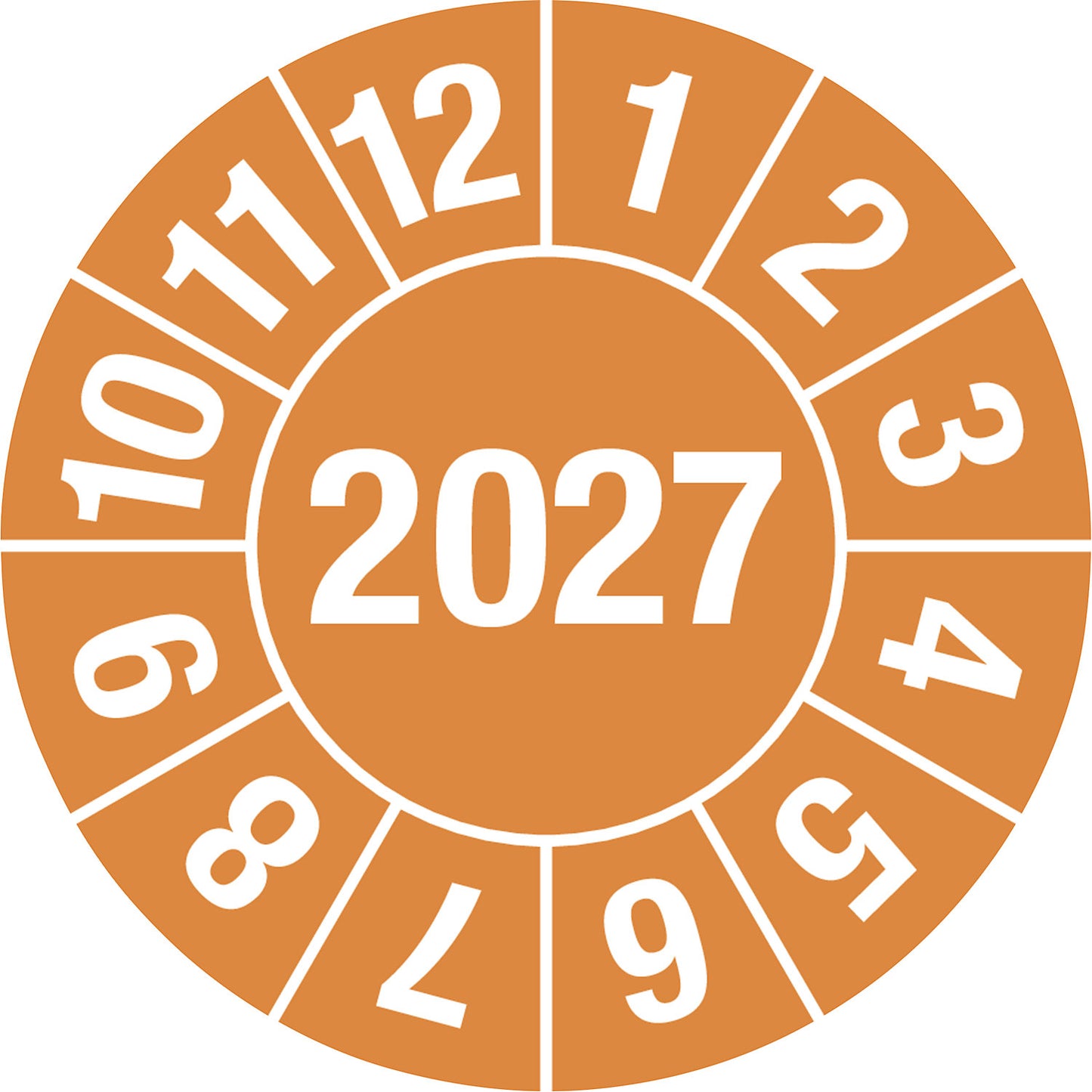 Test placard, 4 digit year, document film, Ø 25 mm, pack of 10, 2027, orange.