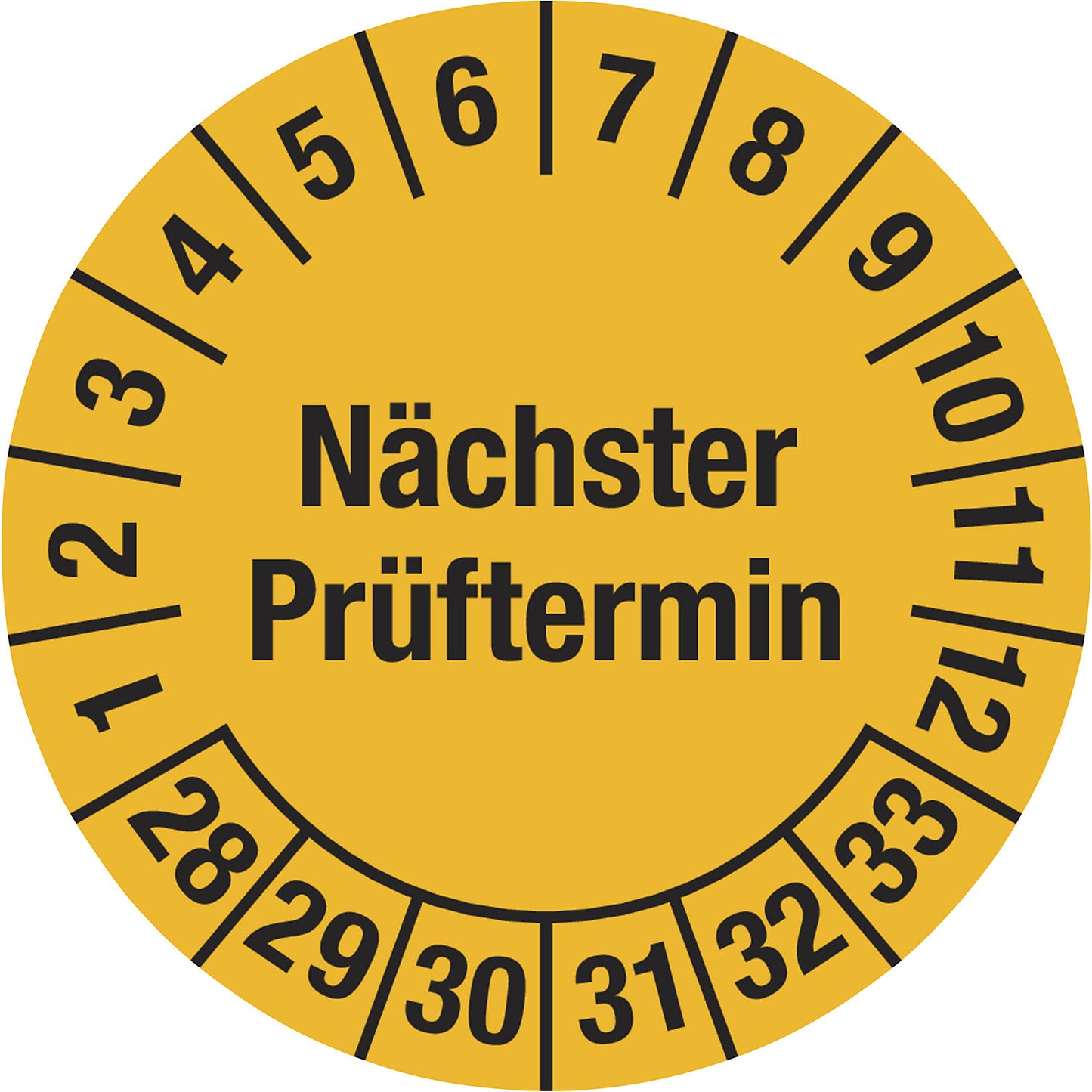 Multiple year placard, next test date, document film, Ø 25 mm, pack of 10, 28 - 33.