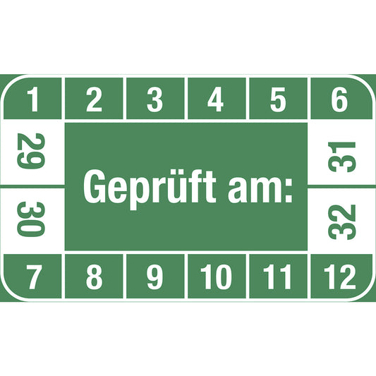 Multiple year placard, tested on, LxH 40 x 25 mm, pack of 10, green, 29 - 32.