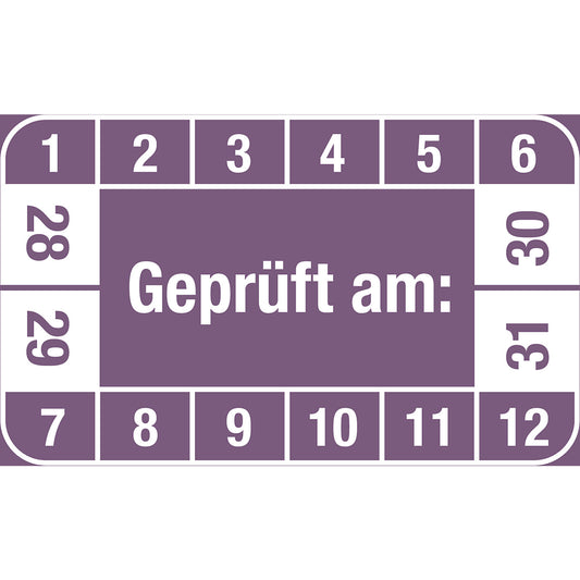 Multiple year placard, tested on, LxH 40 x 25 mm, pack of 10, purple, 28 - 31.