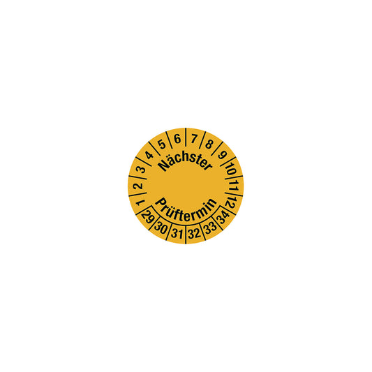 Cable test placard, multiple years, yellow, film, LxH 25 x 95 mm, pack of 10, 2029 - 2034.
