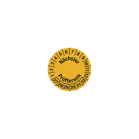 Cable test placard, multiple years, yellow, film, LxH 25 x 95 mm, pack of 10, 2027 - 2032.