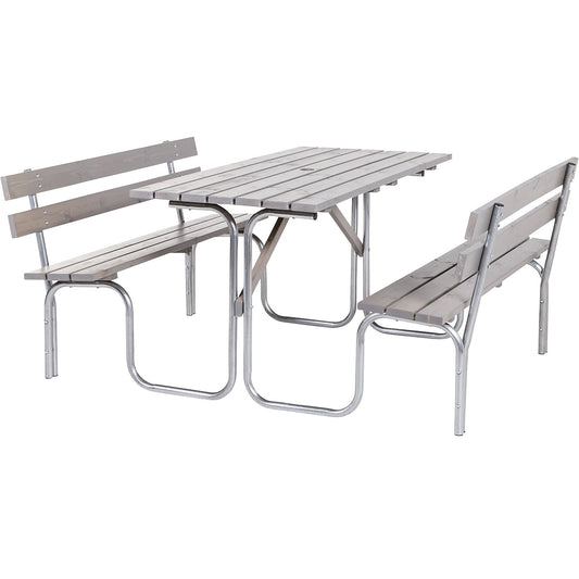 Picnic bench, desk and 2 benches, length 1500 mm, grey.