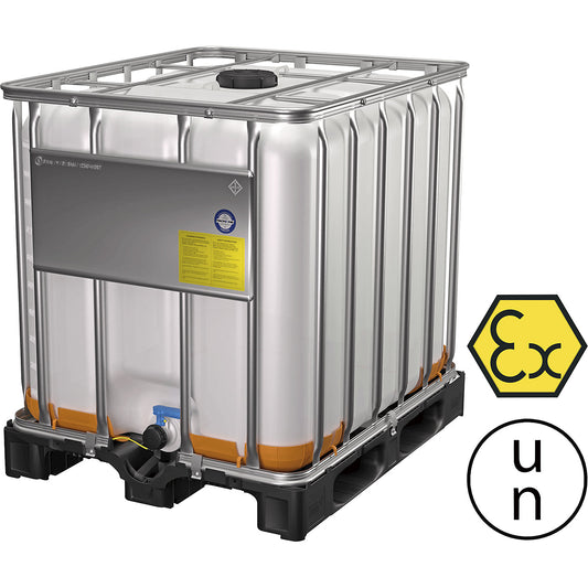 IBC container, ex protection, capacity 1000 l, natural, on a plastic pallet.