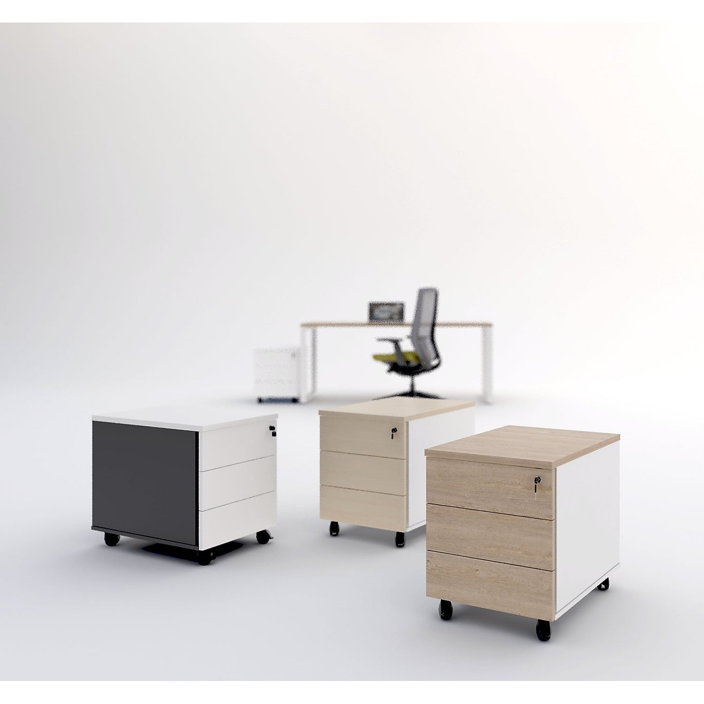 Portland mobile pedestal, HxWxD 550 x 420 x 600 mm, brushed white / oak.