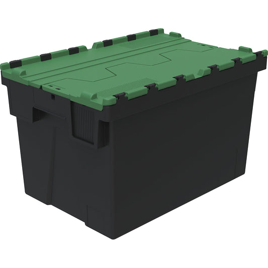 Reusable stacking container, LxWxH 600 x 400 x 367 mm, black/green.