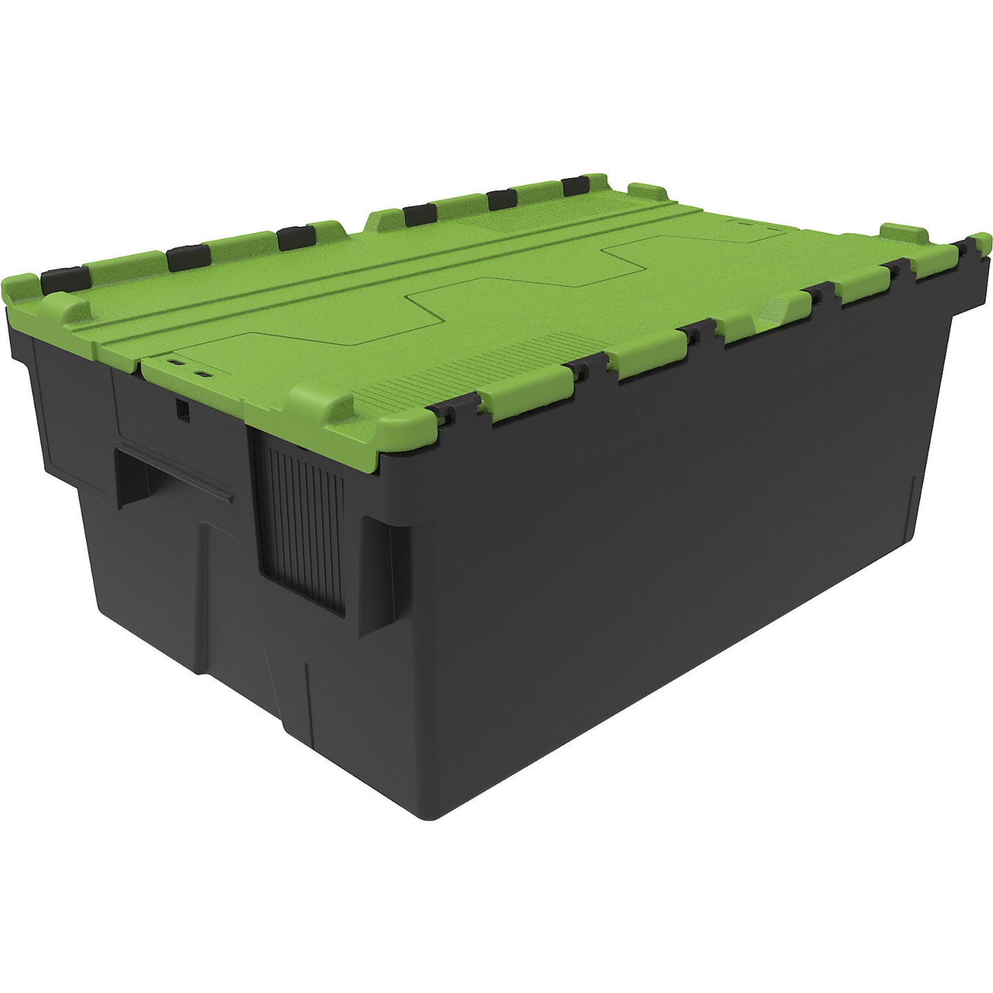 Reusable stacking container, LxWxH 600 x 400 x 250 mm, black/green.