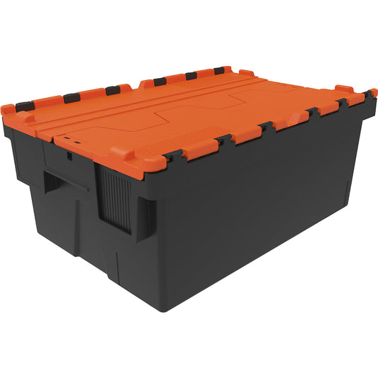 Reusable stacking container, LxWxH 600 x 400 x 250 mm, black/orange.