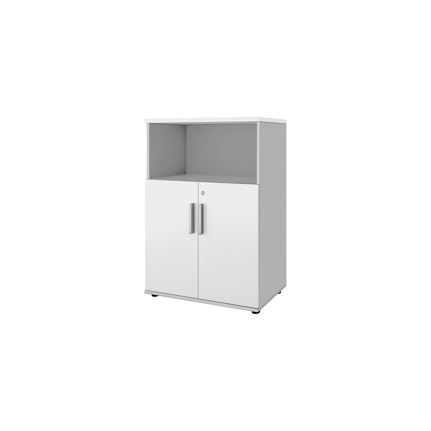 Portland cupboard, WxD 800 x 420 mm, H 1138 mm, door height 700 mm, light grey / white.