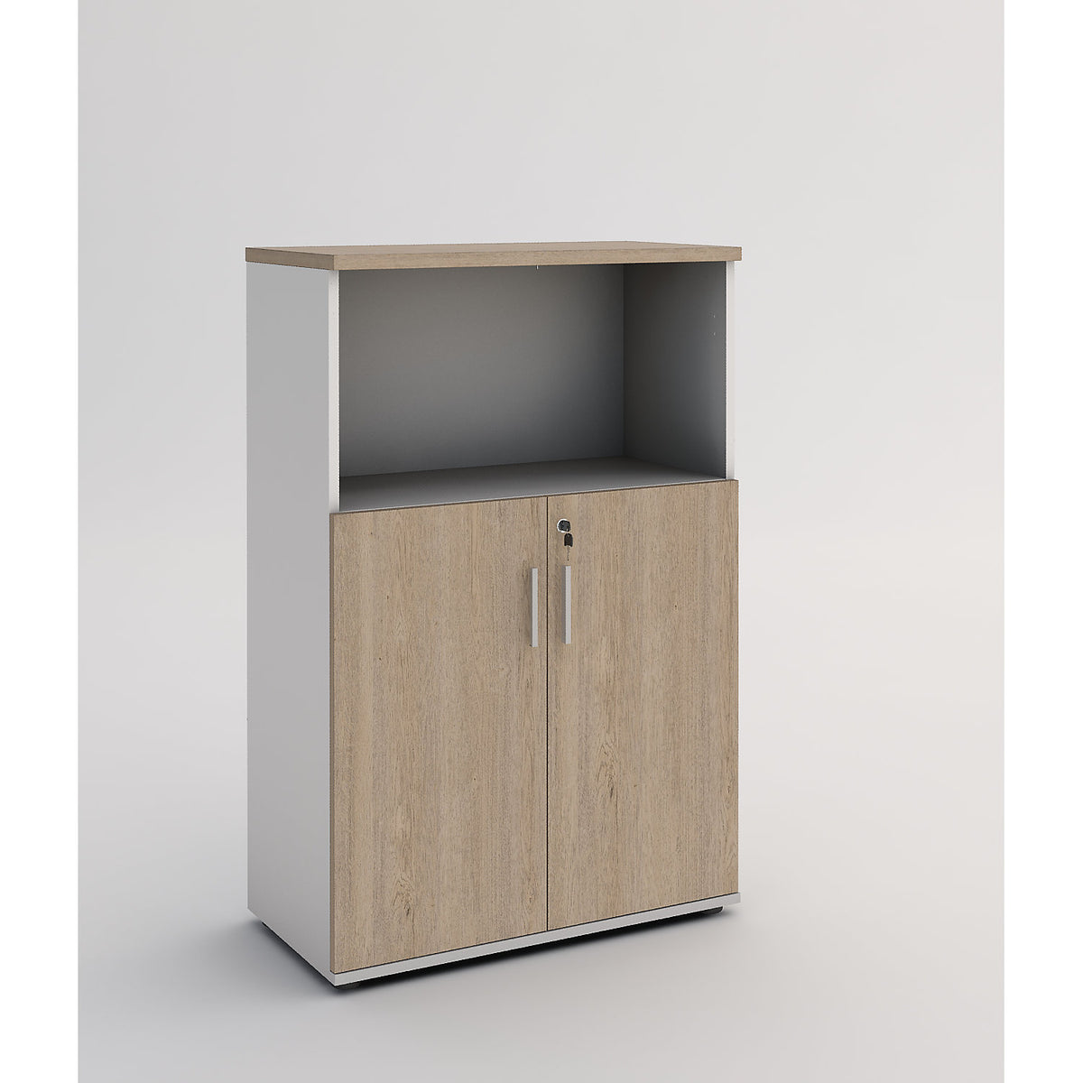 Portland cupboard, WxD 800 x 420 mm, H 1138 mm, door height 700 mm, brushed white / oak.