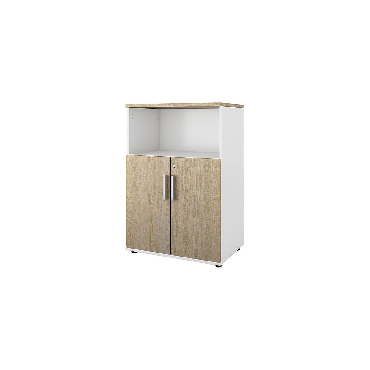 Portland cupboard, WxD 800 x 420 mm, H 1138 mm, door height 700 mm, brushed white / oak.