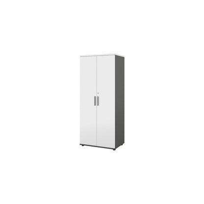 Portland cupboard, WxD 800 x 420 mm, H 1845 mm, door height 1770 mm, dark grey / brushed white.