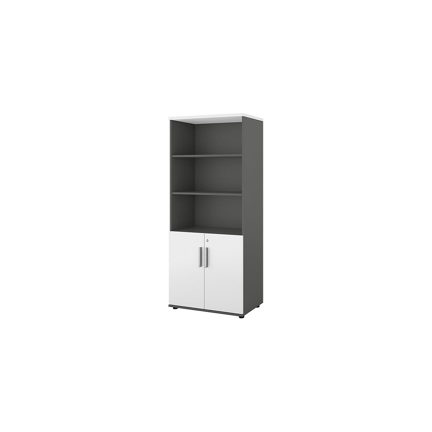 Portland cupboard, WxD 800 x 420 mm, H 1845 mm, door height 700 mm, dark grey / brushed white.