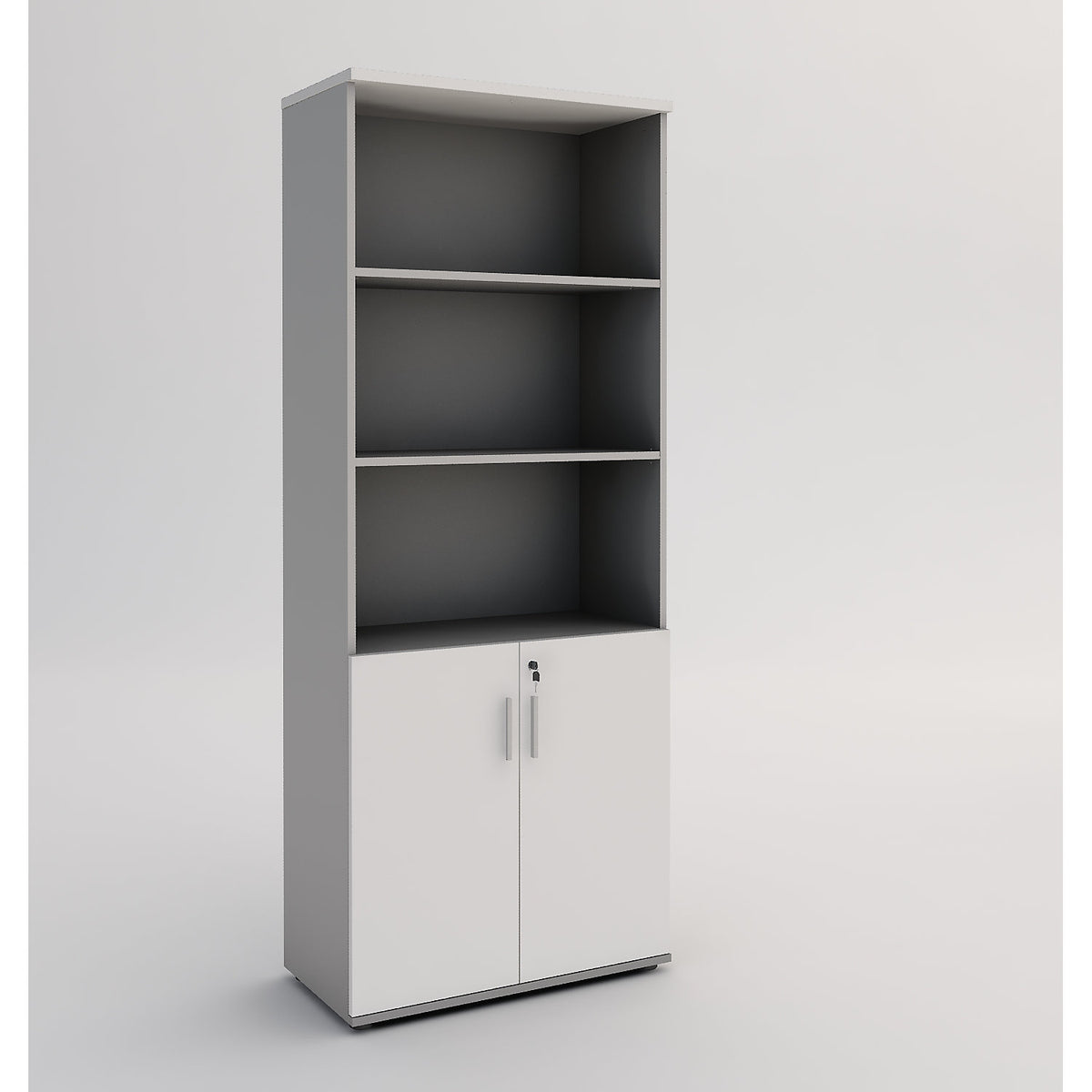 Portland cupboard, WxD 800 x 420 mm, H 1845 mm, door height 700 mm, light grey / white.