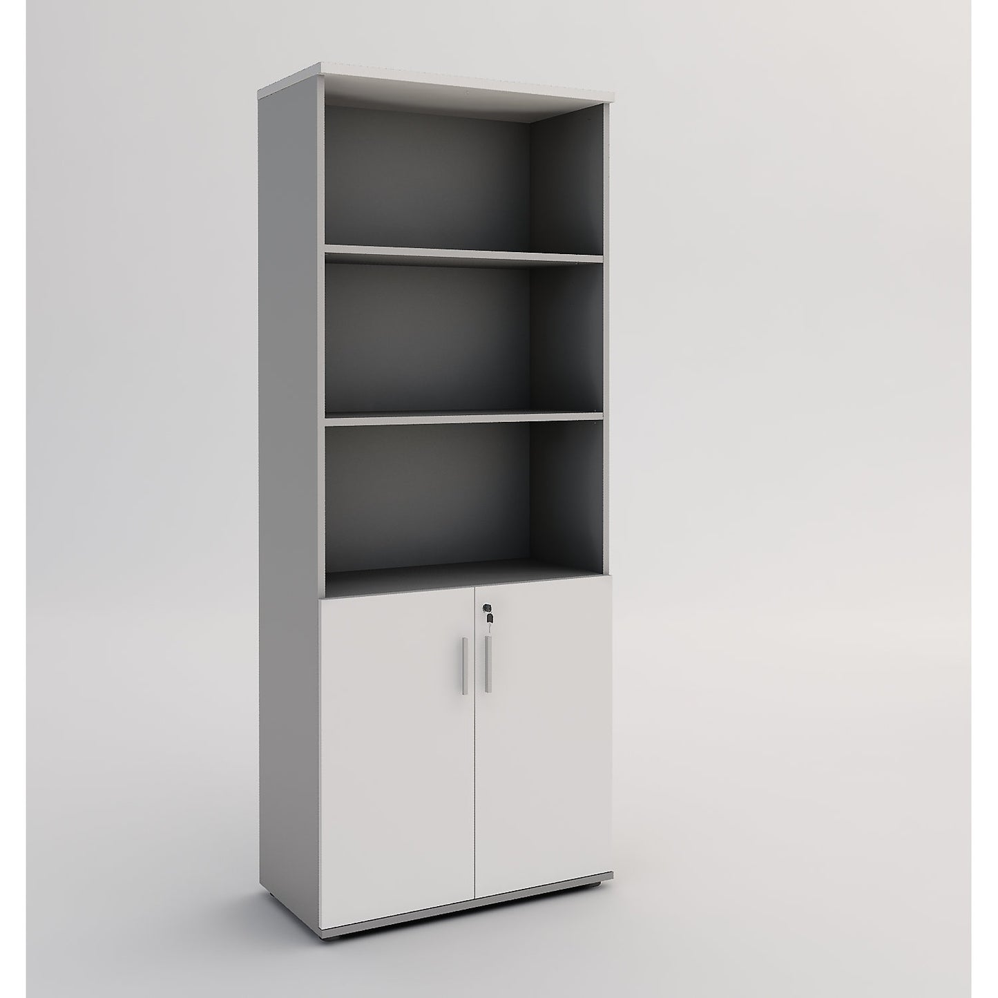 Portland cupboard, WxD 800 x 420 mm, H 1845 mm, door height 700 mm, light grey / white.