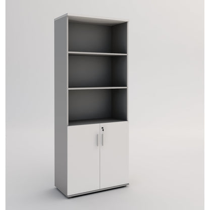 Portland cupboard, WxD 800 x 420 mm, H 1845 mm, door height 700 mm, light grey / white.