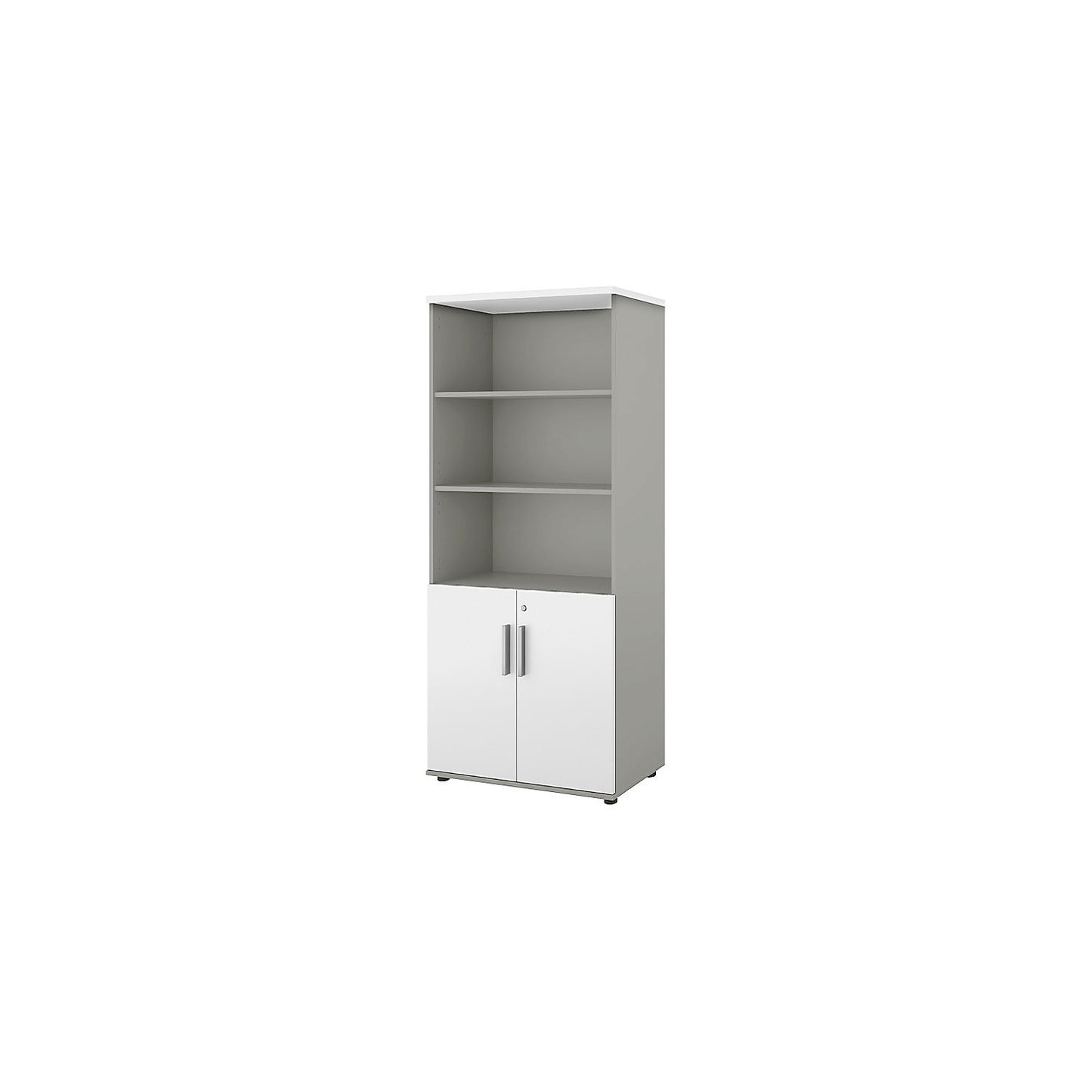 Portland cupboard, WxD 800 x 420 mm, H 1845 mm, door height 700 mm, light grey / white.