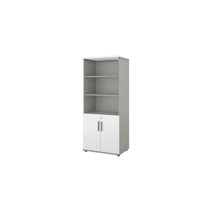 Portland cupboard, WxD 800 x 420 mm, H 1845 mm, door height 700 mm, light grey / white.
