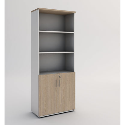 Portland cupboard, WxD 800 x 420 mm, H 1845 mm, door height 700 mm, brushed white / oak.
