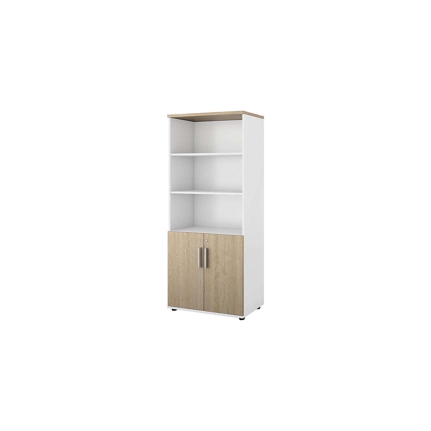 Portland cupboard, WxD 800 x 420 mm, H 1845 mm, door height 700 mm, brushed white / oak.