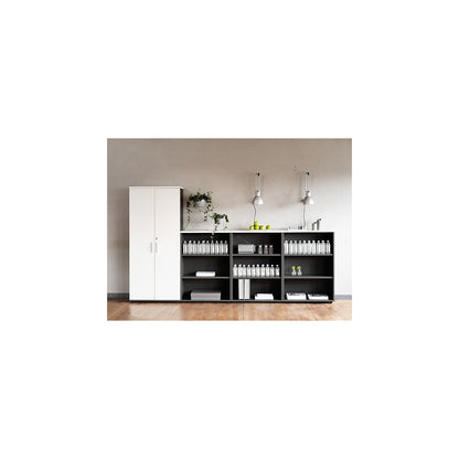 Portland office shelf unit, HxWxD 1845 x 800 x 420 mm, brushed white / oak.