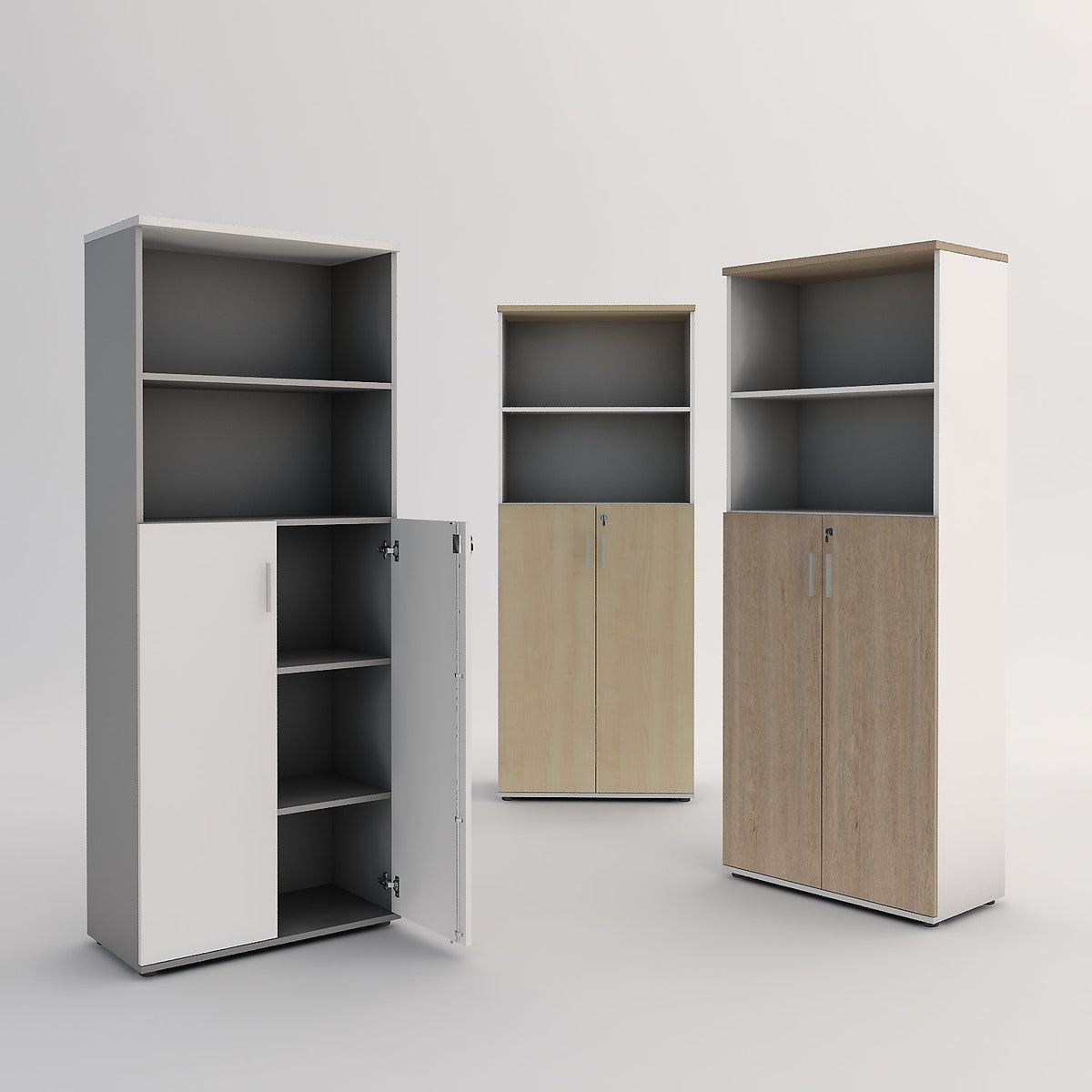 Portland cupboard, WxD 800 x 420 mm, H 1845 mm, door height 1060 mm, light grey / white.