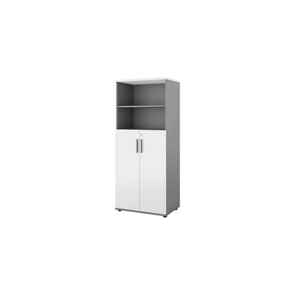 Portland cupboard, WxD 800 x 420 mm, H 1845 mm, door height 1060 mm, light grey / white.