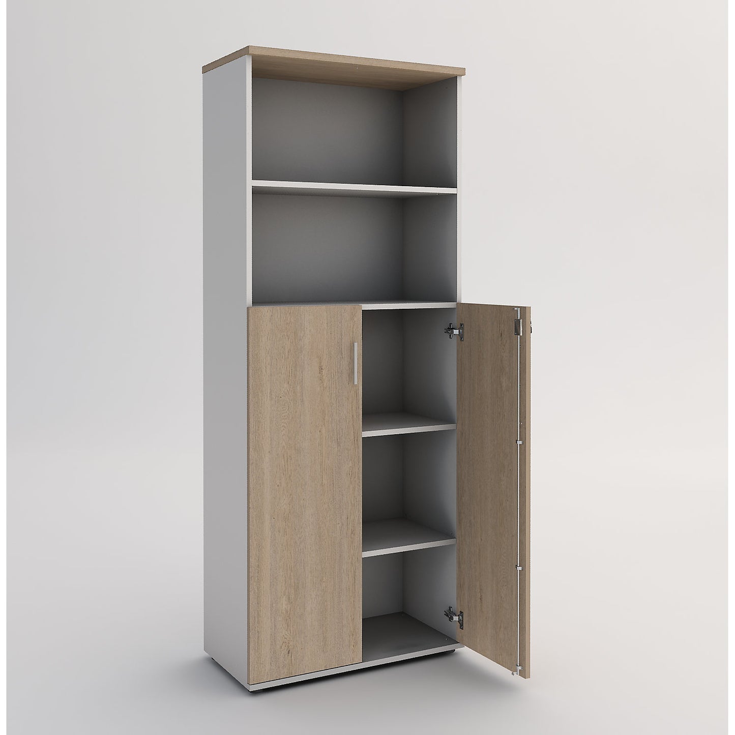 Portland cupboard, WxD 800 x 420 mm, H 1845 mm, door height 1060 mm, brushed white / oak.