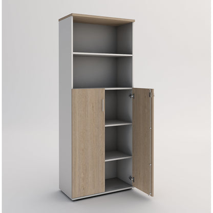 Portland cupboard, WxD 800 x 420 mm, H 1845 mm, door height 1060 mm, brushed white / oak.