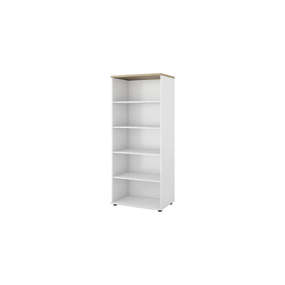 Portland office shelf unit, HxWxD 1845 x 800 x 420 mm, brushed white / oak.