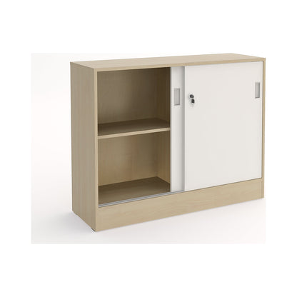 Chicago cupboard with sliding doors, HxWxD 948 x 1215 x 400 mm, birch / brushed white.