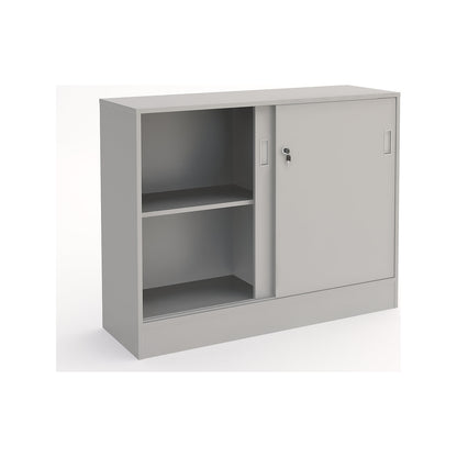 Chicago cupboard with sliding doors, HxWxD 948 x 1215 x 400 mm, light grey.