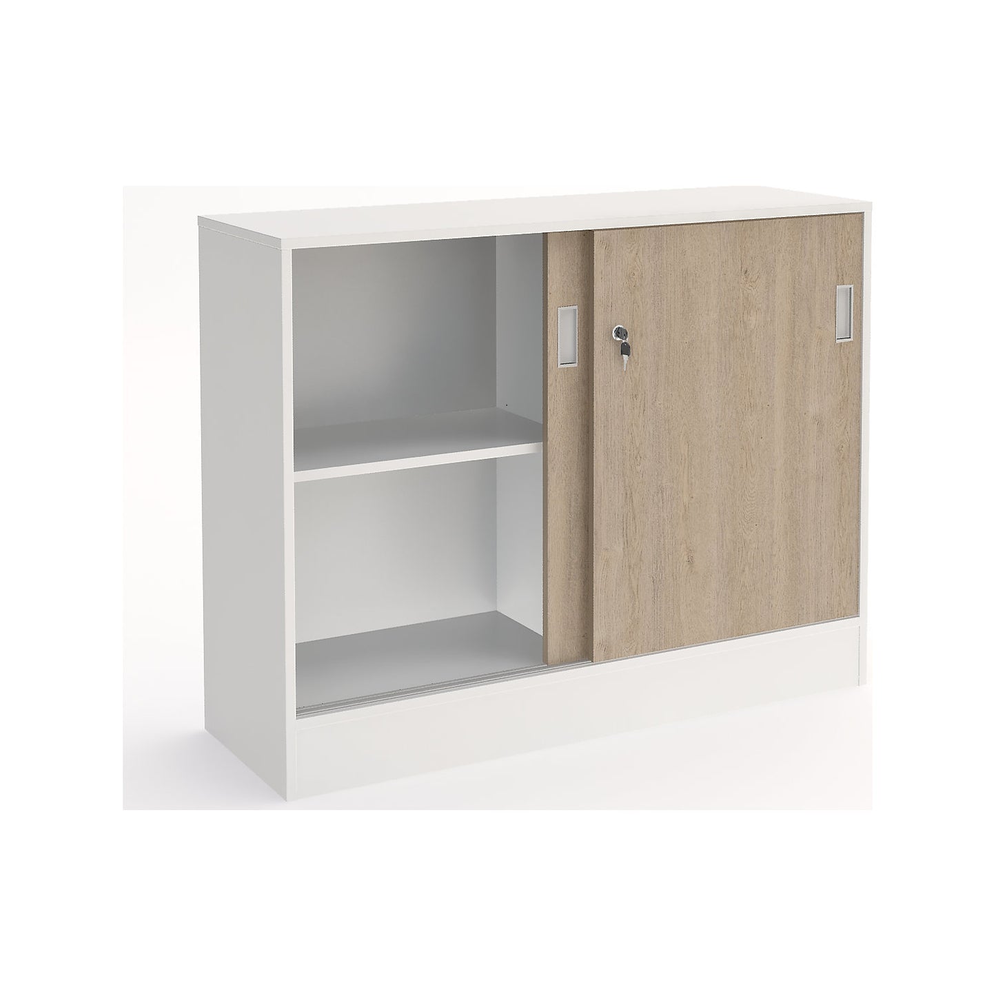 Chicago cupboard with sliding doors, HxWxD 948 x 1215 x 400 mm, brushed white / oak.