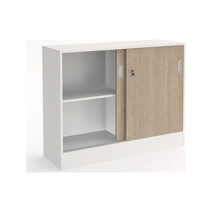 Chicago cupboard with sliding doors, HxWxD 948 x 1215 x 400 mm, brushed white / oak.