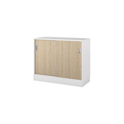 Chicago cupboard with sliding doors, HxWxD 948 x 1215 x 400 mm, brushed white / oak.