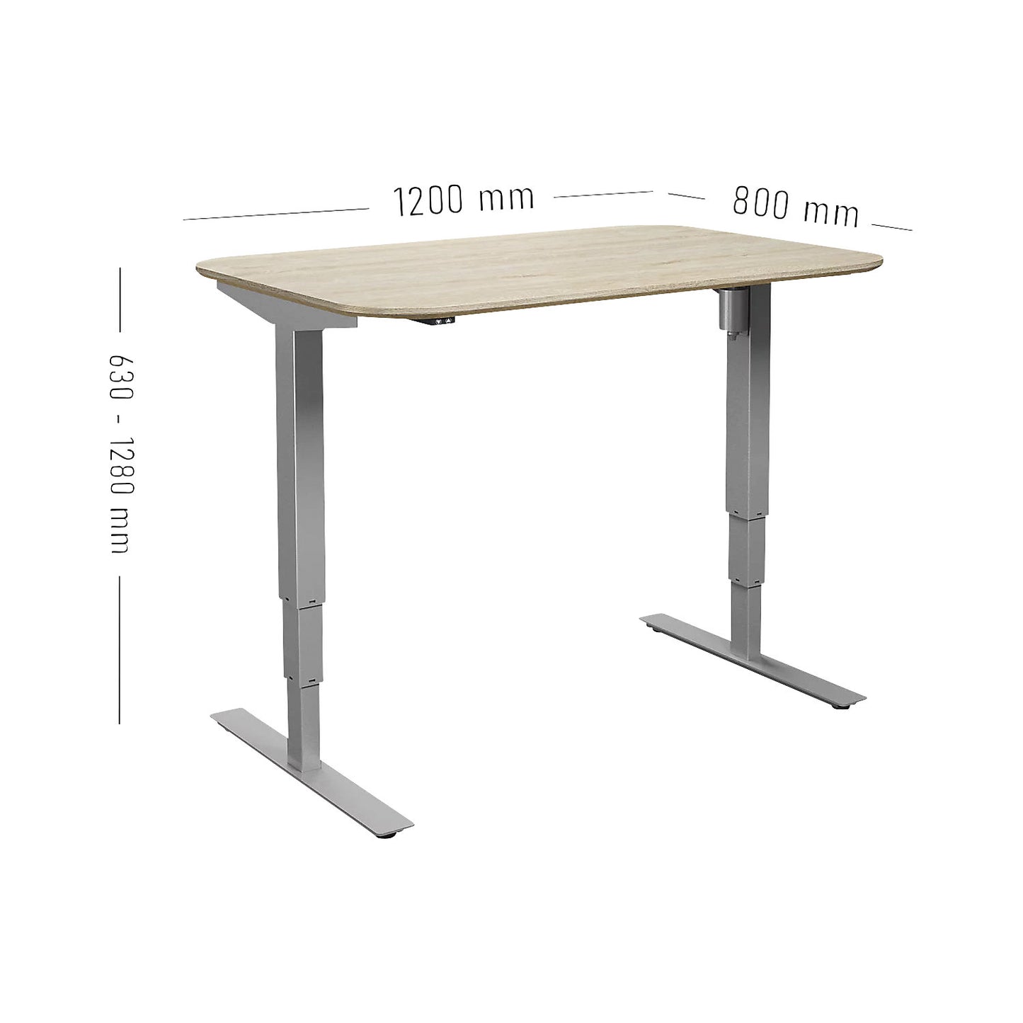 Atlanta Trend desk, electrically height adjustable, straight, rounded corners, WxD 1200 x 800 mm, oak/silver.