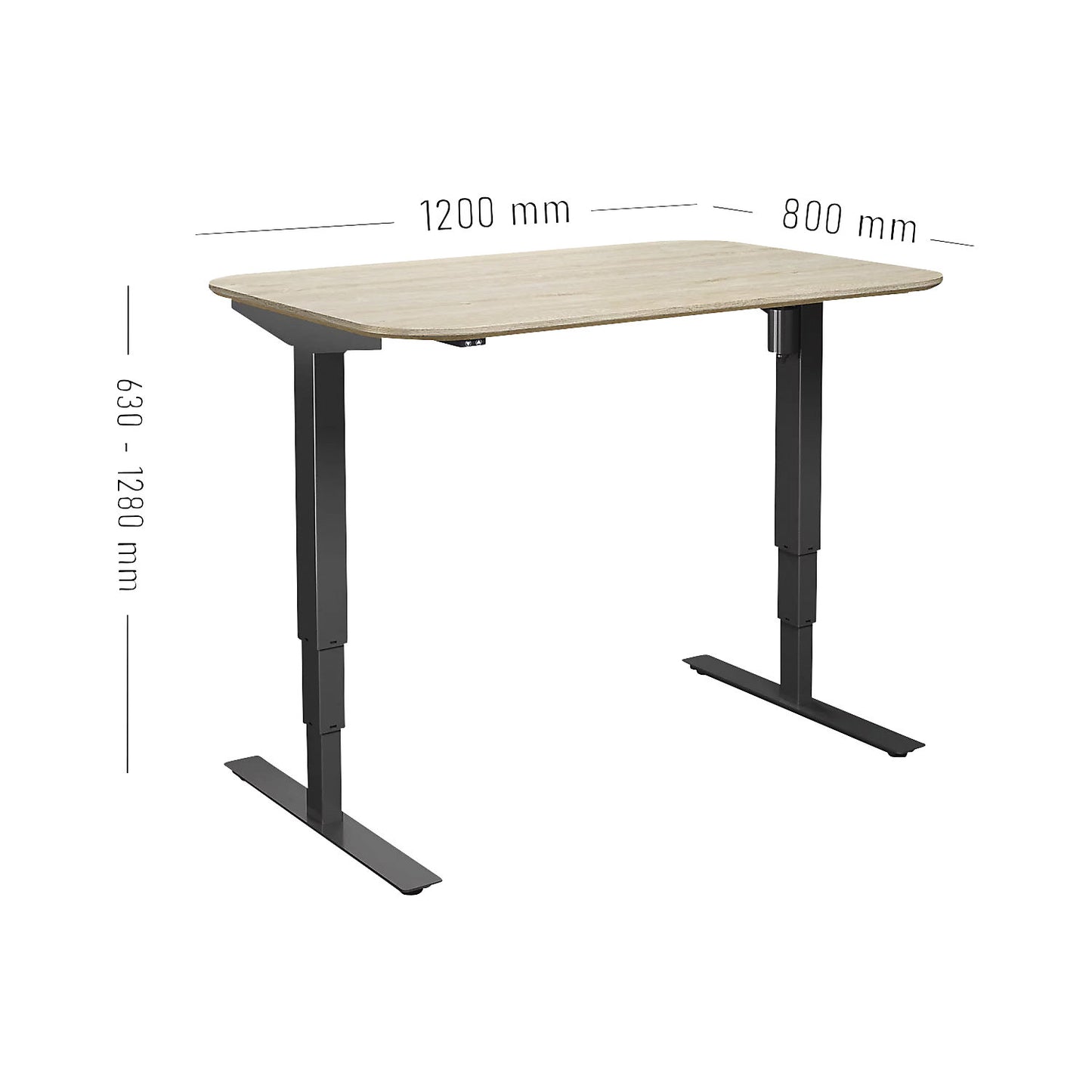 Atlanta Trend desk, electrically height adjustable, straight, rounded corners, WxD 1200 x 800 mm, oak/black.
