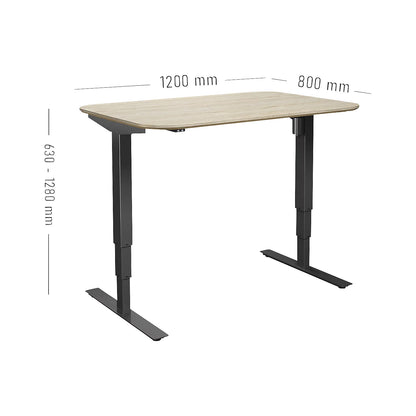 Atlanta Trend desk, electrically height adjustable, straight, rounded corners, WxD 1200 x 800 mm, oak/black.