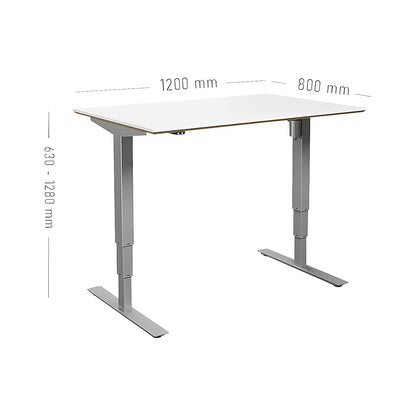 Atlanta Trend desk, electrically height adjustable, straight, rounded corners, WxD 1200 x 800 mm, white/silver.