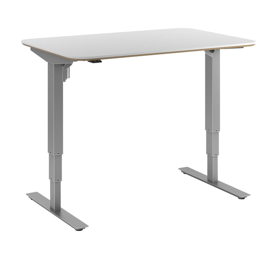 Atlanta Trend desk, electrically height adjustable, straight, rounded corners, WxD 1200 x 800 mm, white/silver.
