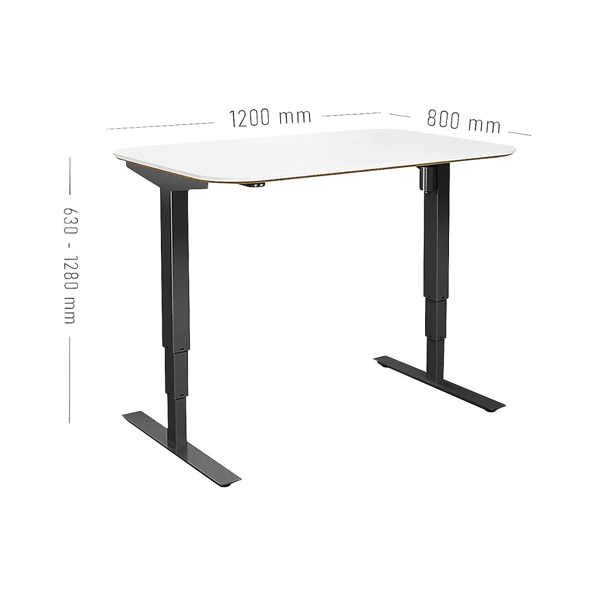 Atlanta Trend desk, electrically height adjustable, straight, rounded corners, WxD 1200 x 800 mm, white/black.