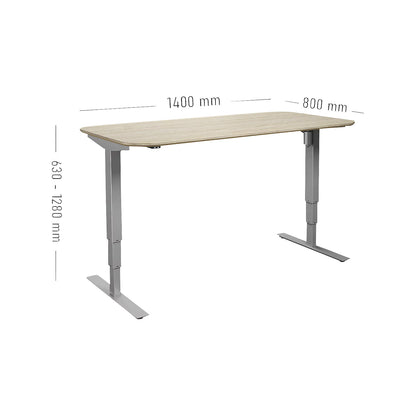 Atlanta Trend desk, electrically height adjustable, straight, rounded corners, WxD 1400 x 800 mm, oak/silver.