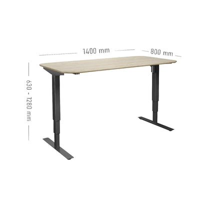 Atlanta Trend desk, electrically height adjustable, straight, rounded corners, WxD 1400 x 800 mm, oak/black.