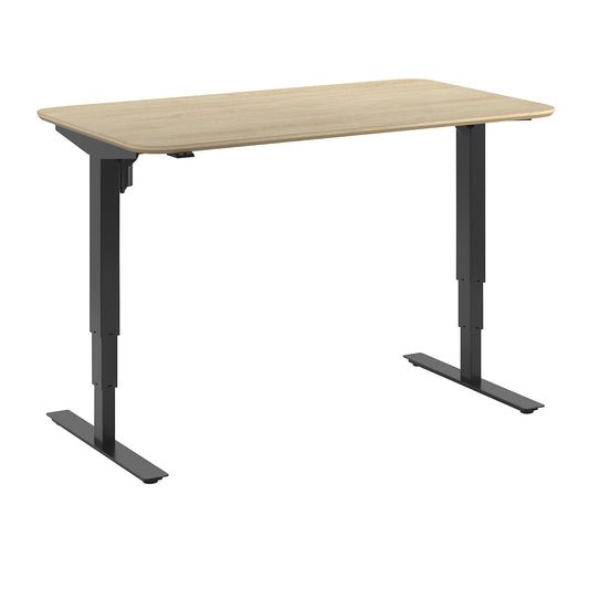 Atlanta Trend desk, electrically height adjustable, straight, rounded corners, WxD 1400 x 800 mm, oak/black.