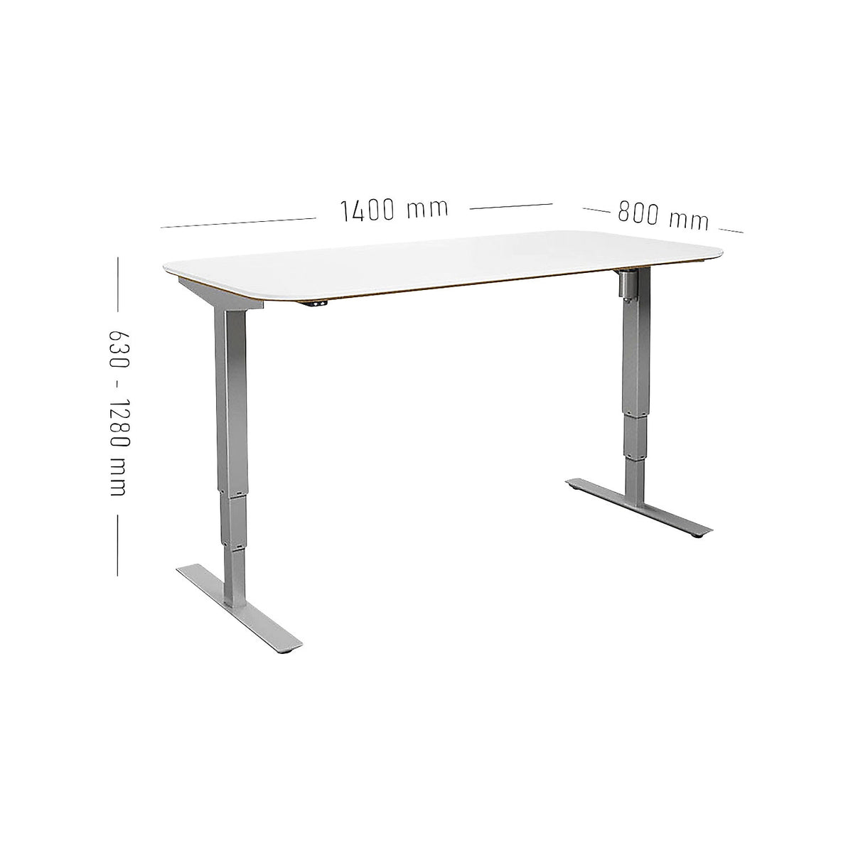 Atlanta Trend desk, electrically height adjustable, straight, rounded corners, WxD 1400 x 800 mm, white/silver.