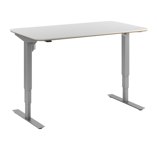 Atlanta Trend desk, electrically height adjustable, straight, rounded corners, WxD 1400 x 800 mm, white/silver.